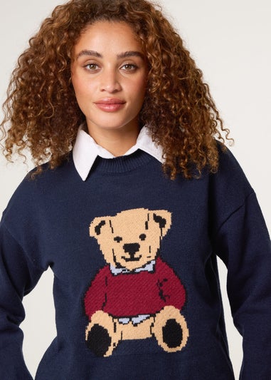 Blue Vanilla Navy Round Neck Bear Jumper