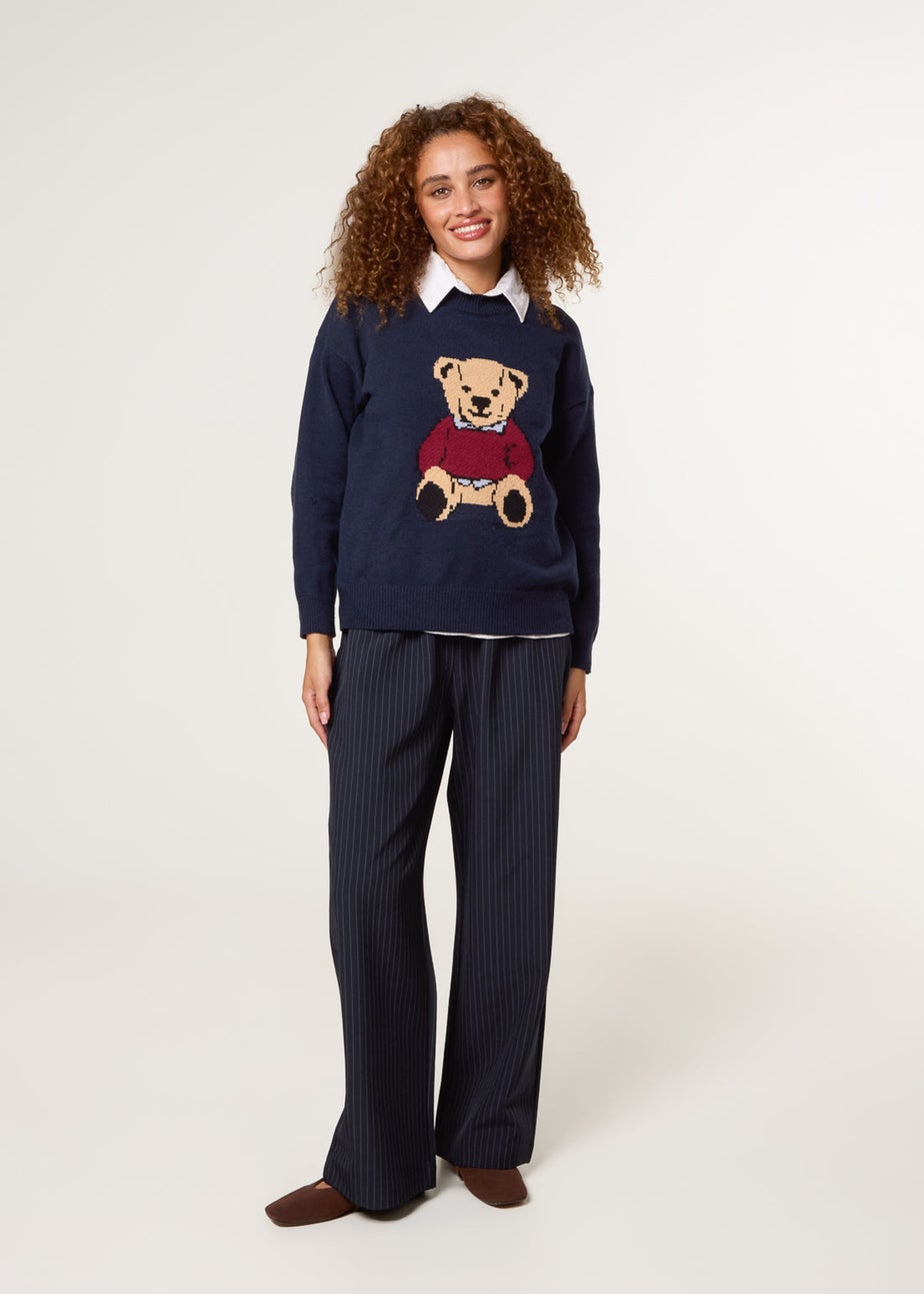 Blue Vanilla Navy Round Neck Bear Jumper