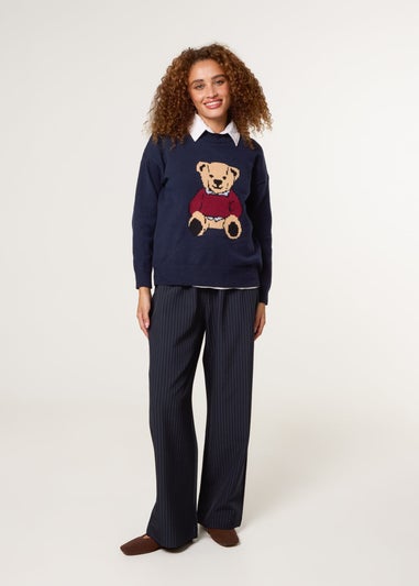 Blue Vanilla Navy Round Neck Bear Jumper