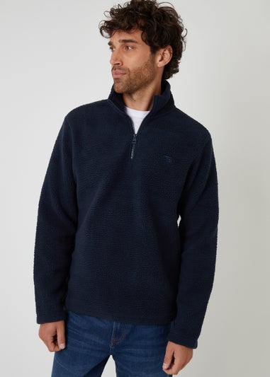 Threadbare Navy Quarter Zip Borg Sweatshirt