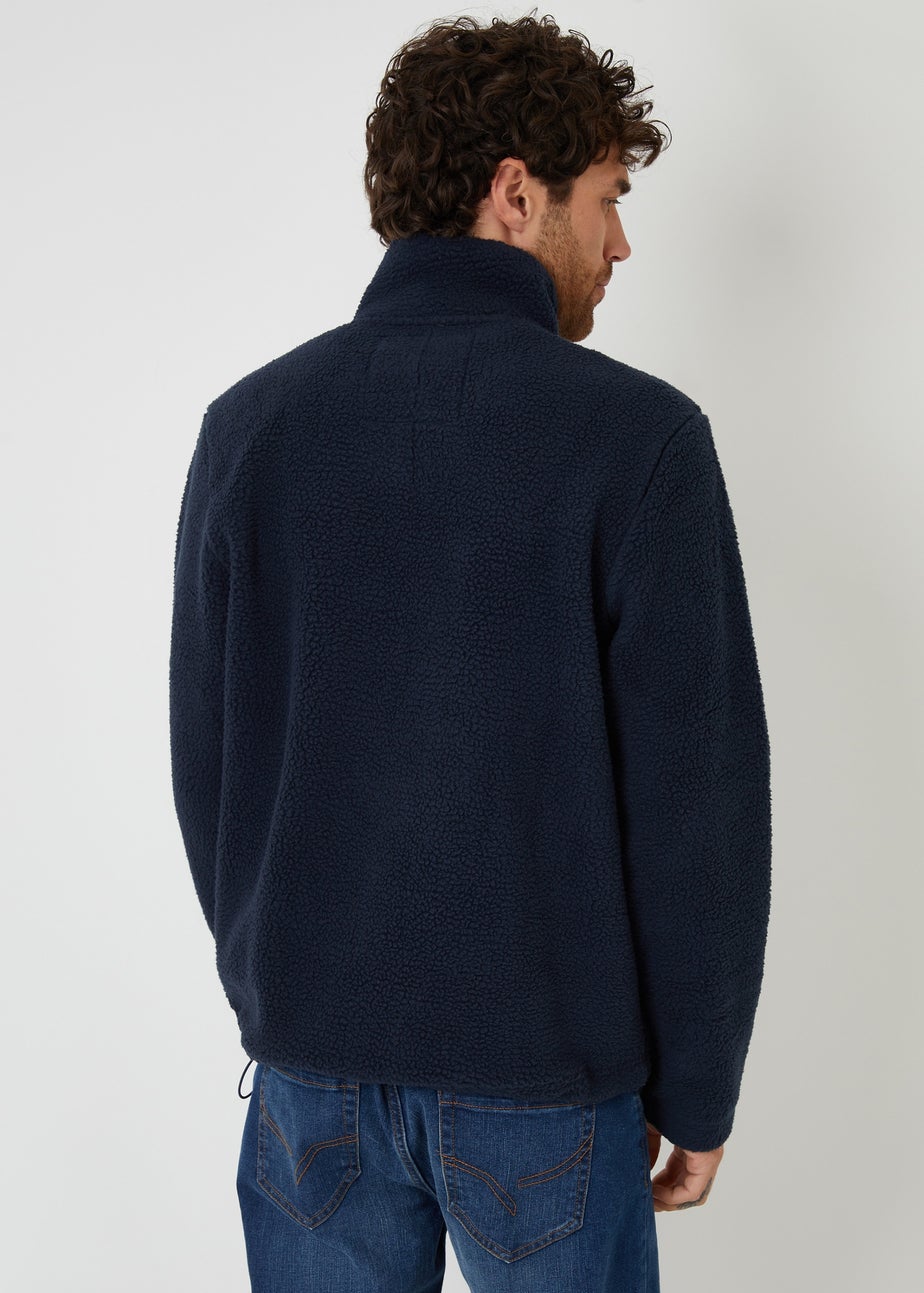 Threadbare Navy Quarter Zip Borg Sweatshirt