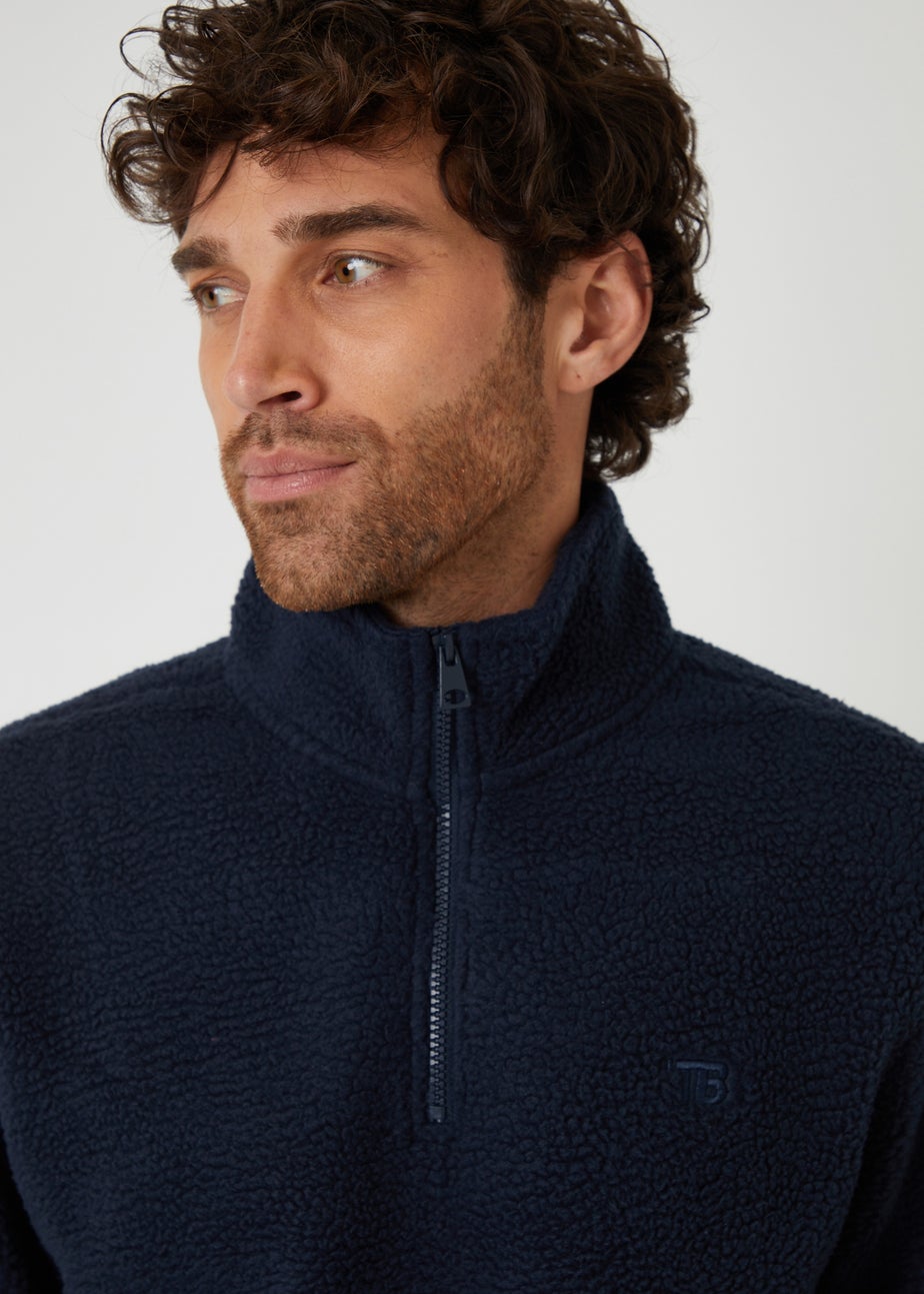 Threadbare Navy Quarter Zip Borg Sweatshirt