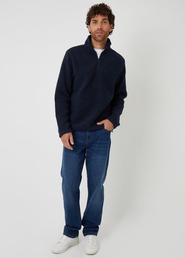Threadbare Navy Quarter Zip Borg Sweatshirt