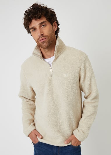 Threadbare Stone Quarter Zip Borg Sweatshirt