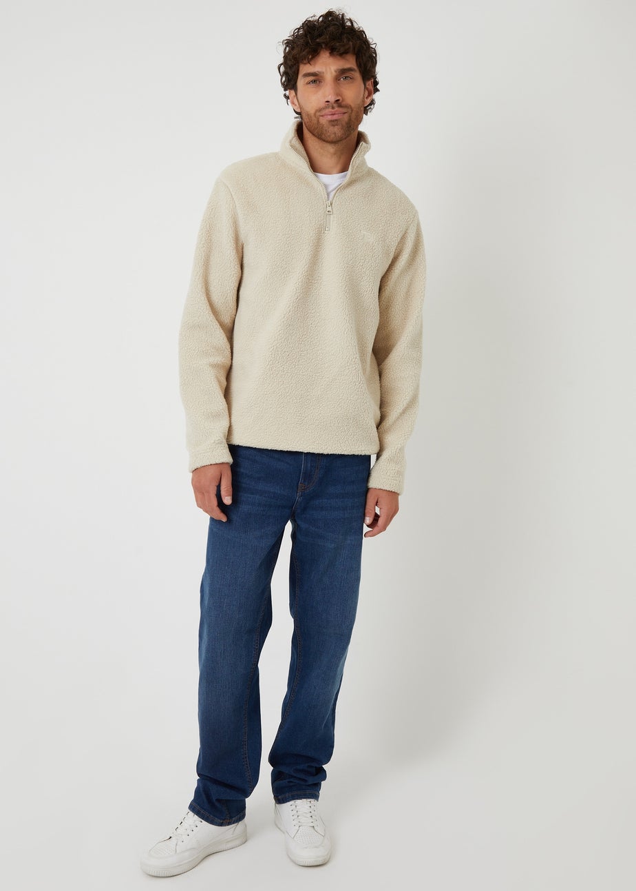 Threadbare Stone Quarter Zip Borg Sweatshirt