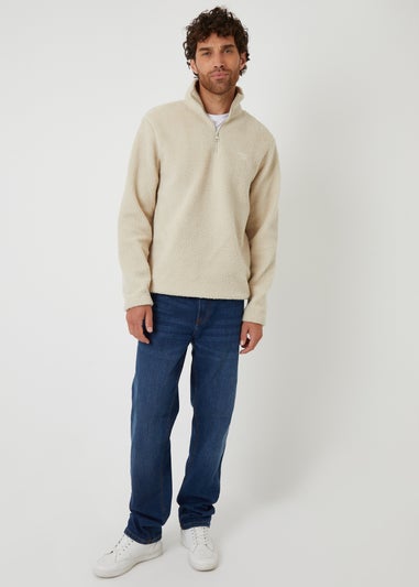 Threadbare Stone Quarter Zip Borg Sweatshirt