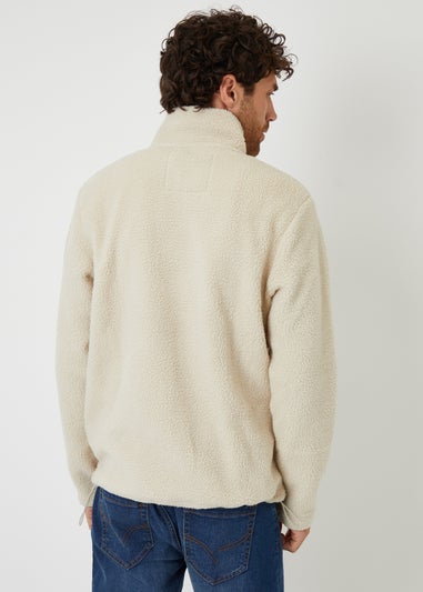 Threadbare Stone Quarter Zip Borg Sweatshirt