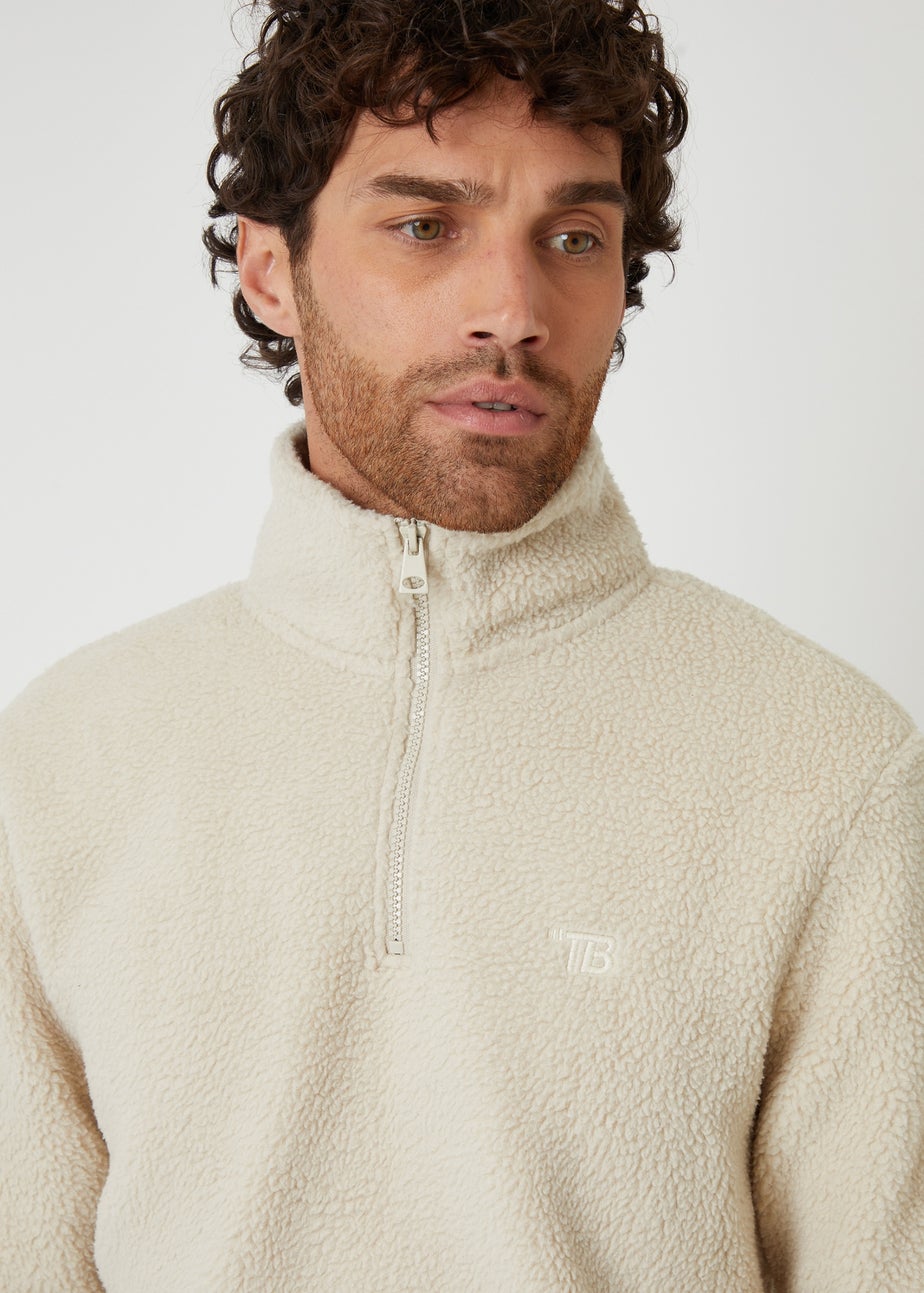 Threadbare Stone Quarter Zip Borg Sweatshirt