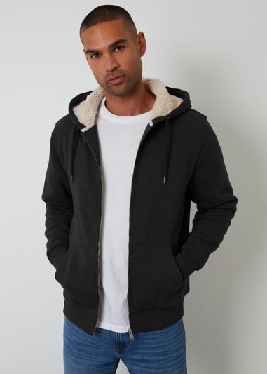 Threadbare Black Borg Lined Zip Through Hoodie