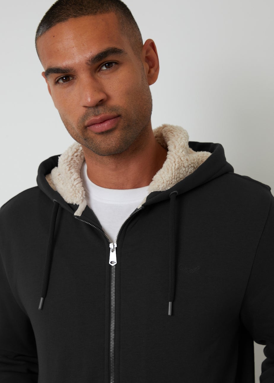 Threadbare Black Borg Lined Zip Through Hoodie
