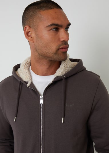 Threadbare Dark Grey Borg Lined Zip Through Hoodie