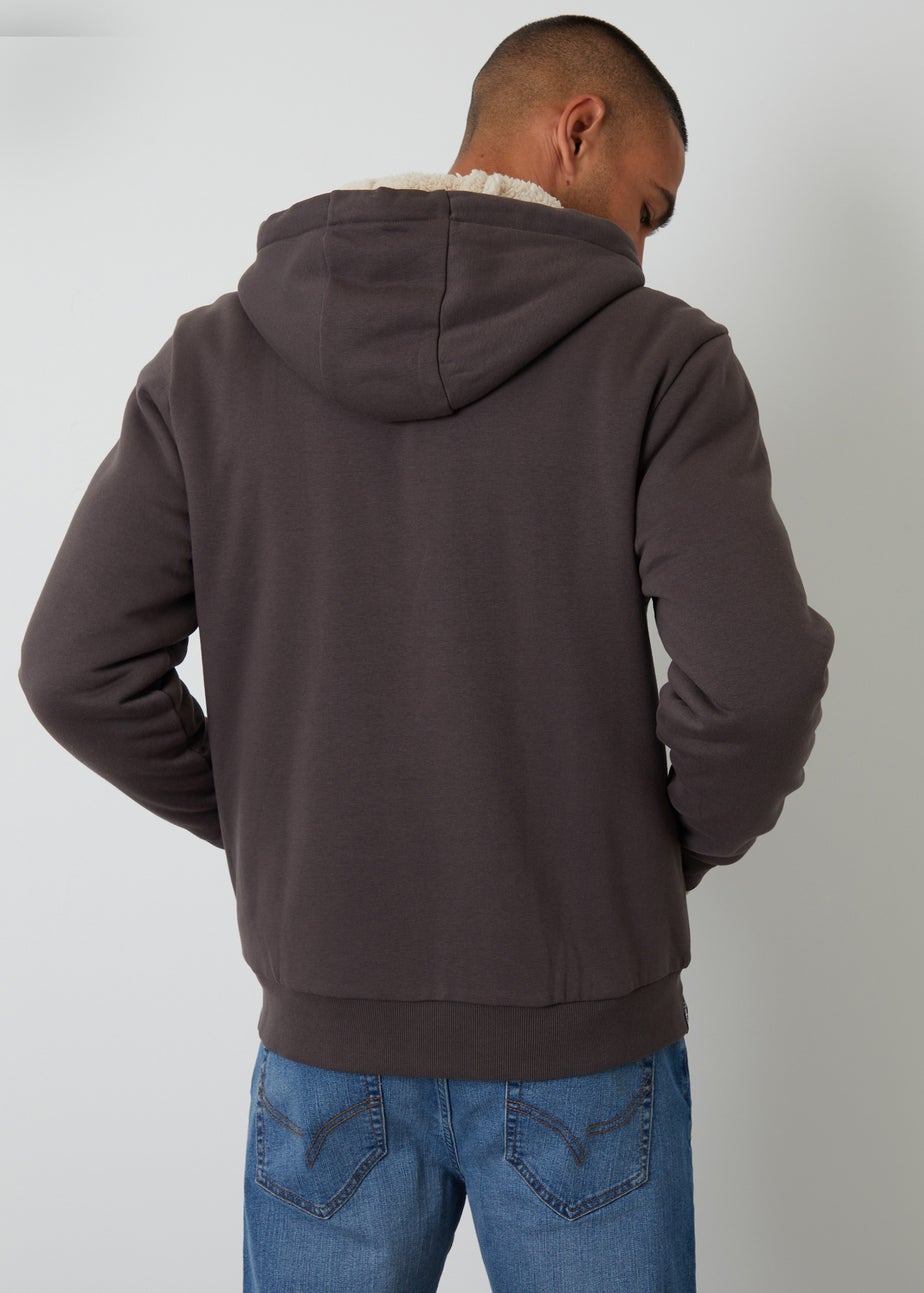 Threadbare Dark Grey Borg Lined Zip Through Hoodie