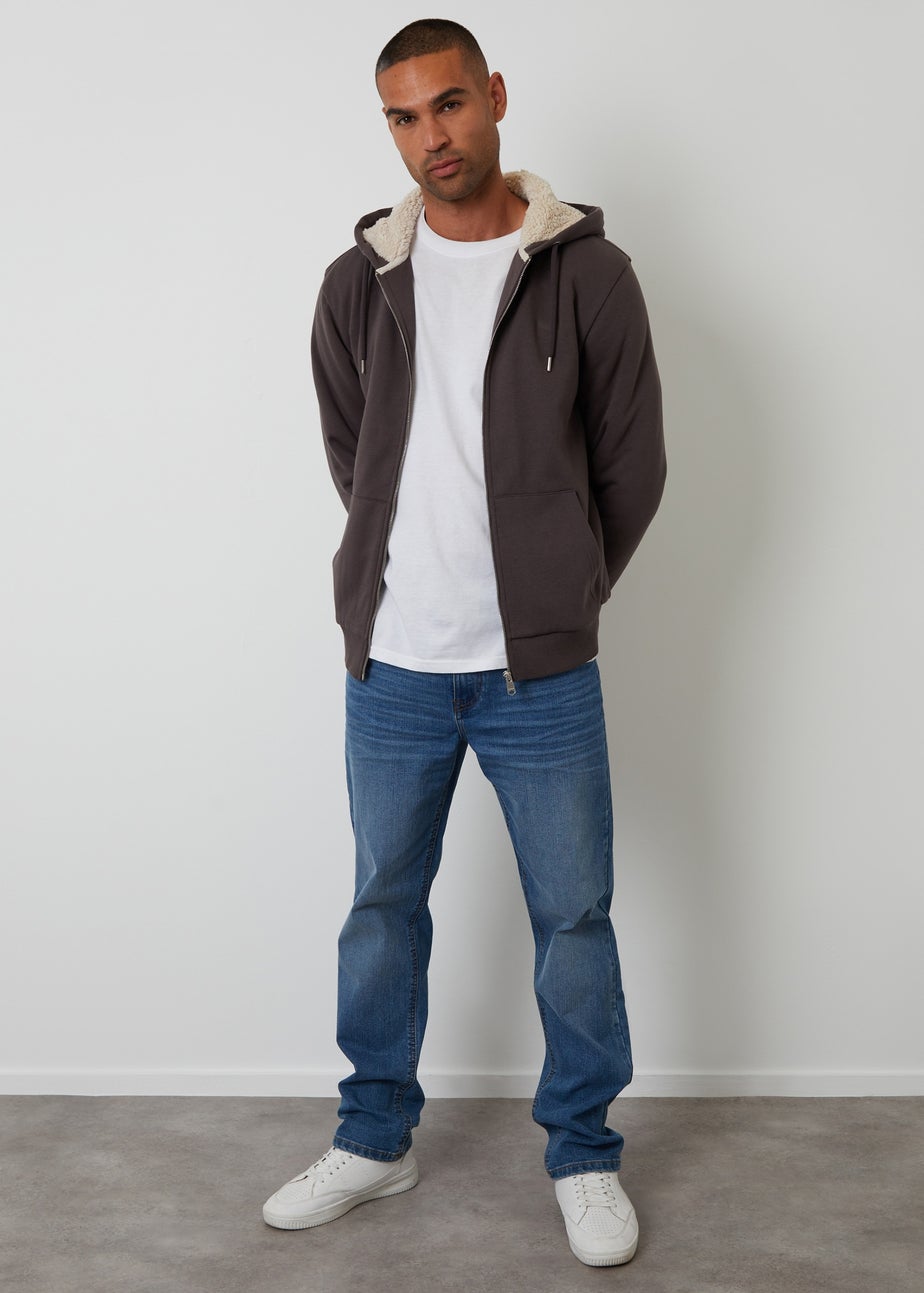 Threadbare Dark Grey Borg Lined Zip Through Hoodie