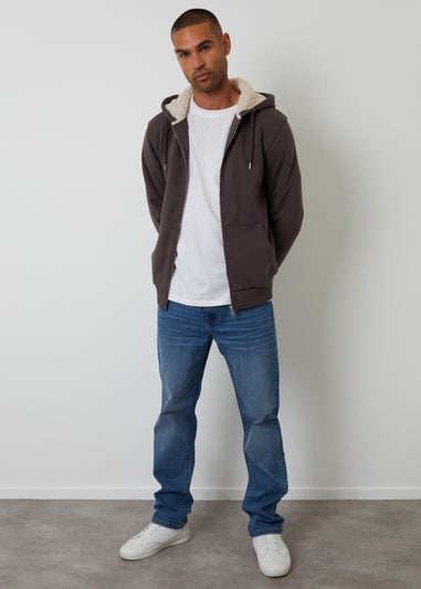 Threadbare Dark Grey Borg Lined Zip Through Hoodie