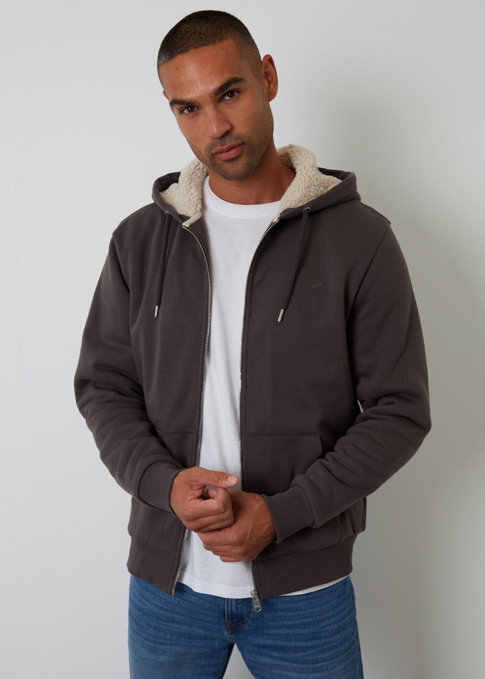 Threadbare Dark Grey Borg Lined Zip Through Hoodie