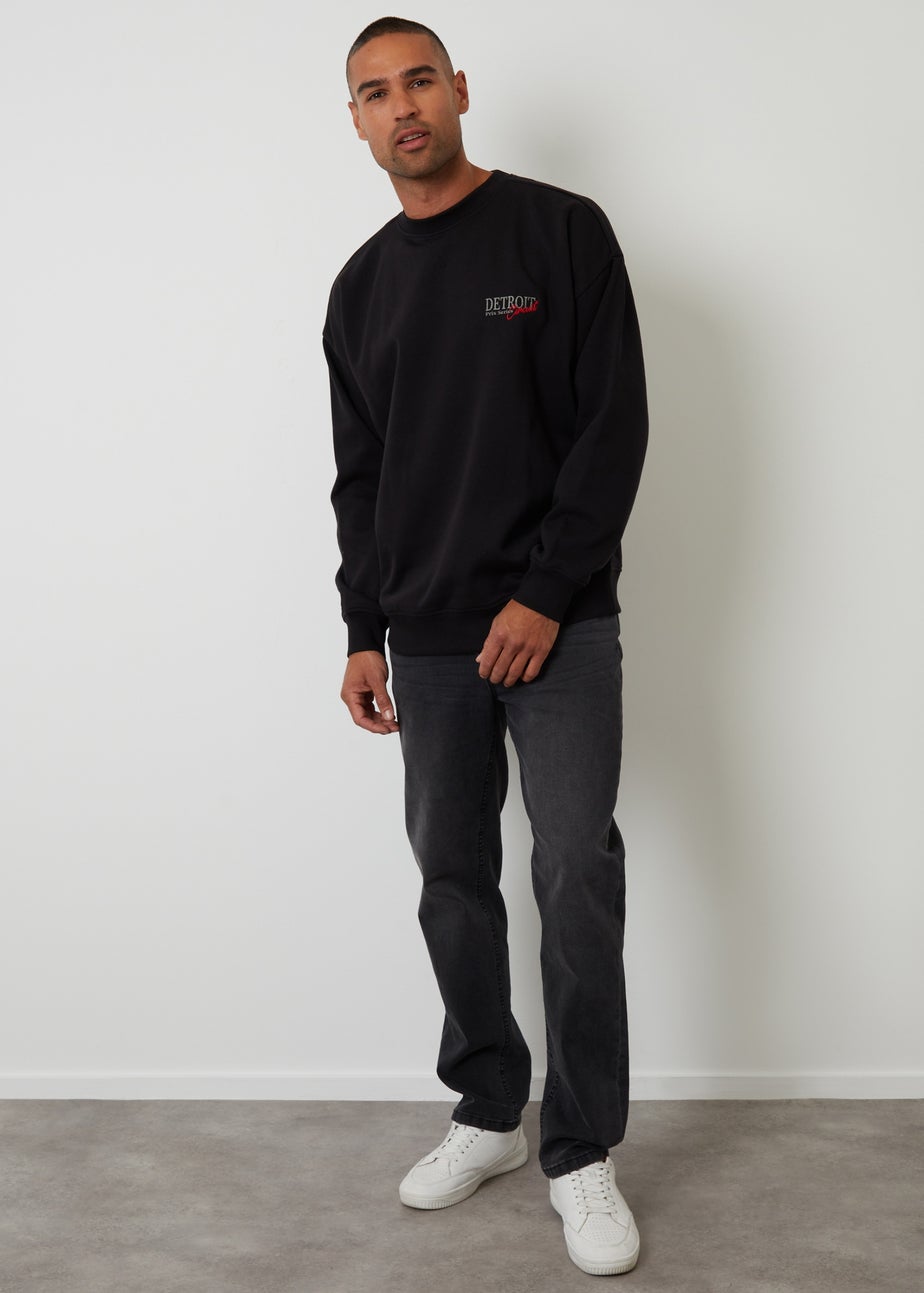 Threadbare Black Graphic Print Crew Neck Sweatshirt