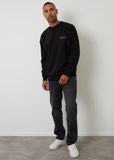 Threadbare Black Graphic Print Crew Neck Sweatshirt