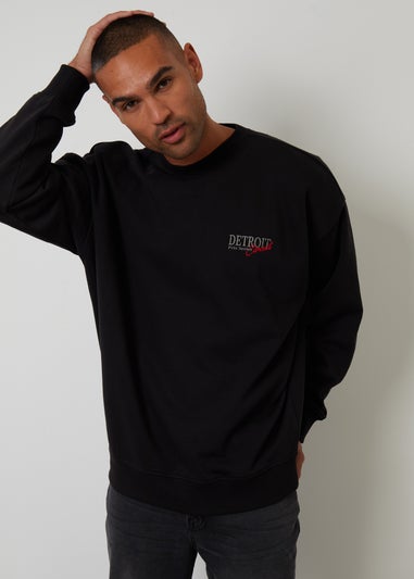 Threadbare Black Graphic Print Crew Neck Sweatshirt