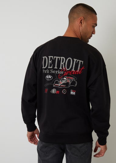 Threadbare Black Graphic Print Crew Neck Sweatshirt