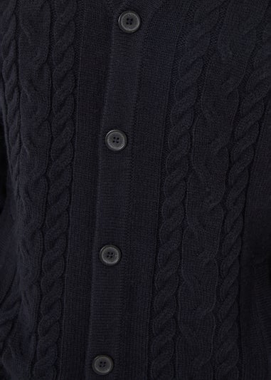 Threadbare Navy Cable Knit Detail V-Neck Cardigan
