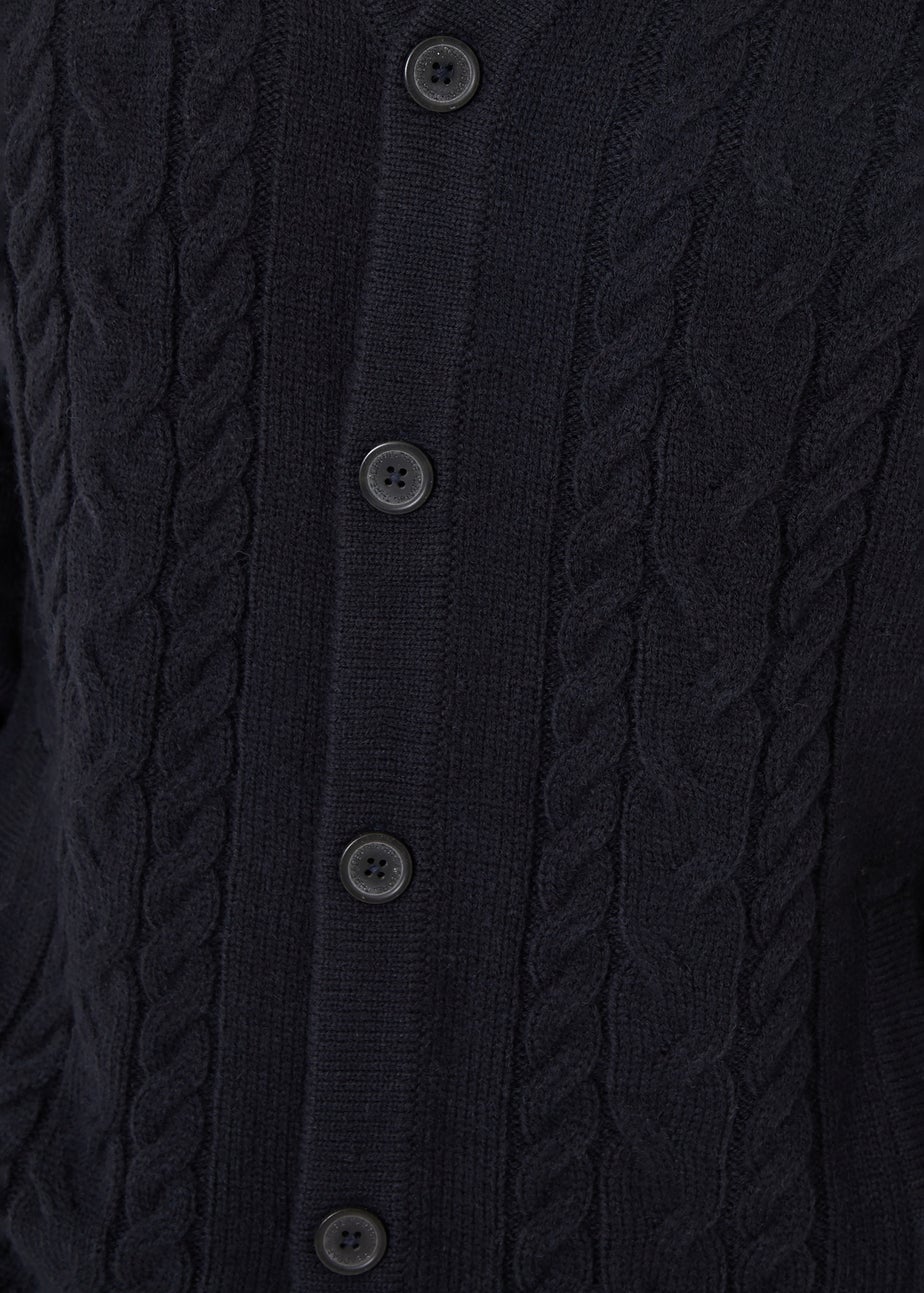 Threadbare Navy Cable Knit Detail V-Neck Cardigan