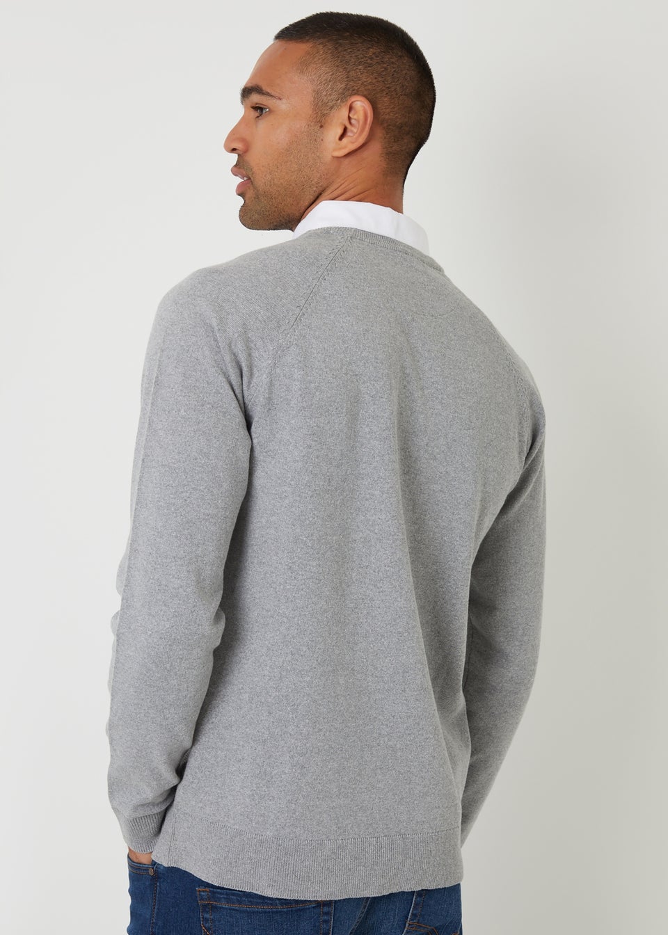 Threadbare Grey Mock Shirt Raglan Knitted Jumper