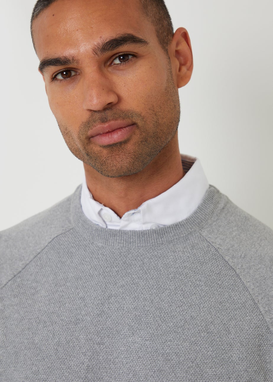 Threadbare Grey Mock Shirt Raglan Knitted Jumper
