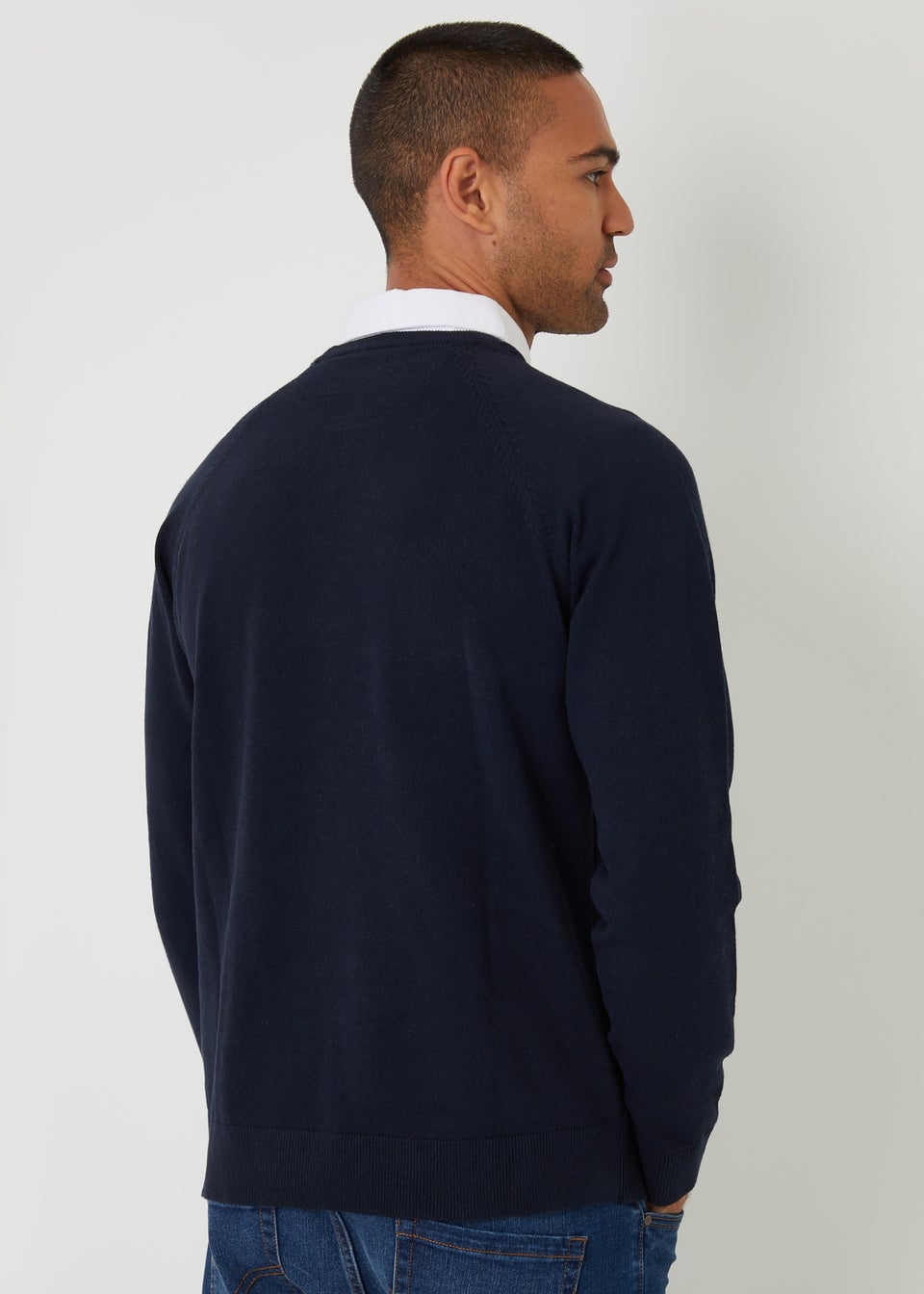 Threadbare Navy Mock Shirt Raglan Knitted Jumper