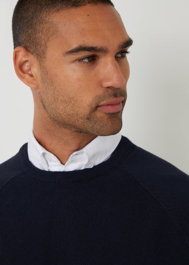 Threadbare Navy Mock Shirt Raglan Knitted Jumper