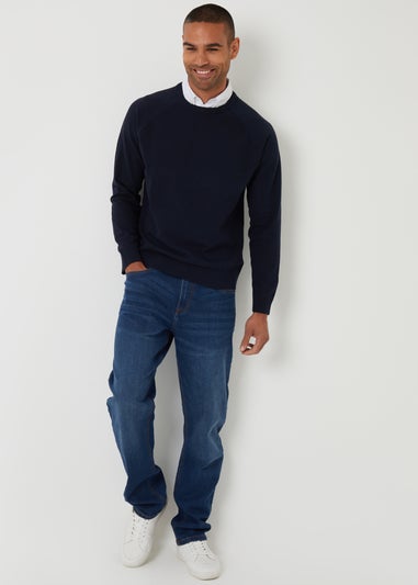 Threadbare Navy Mock Shirt Raglan Knitted Jumper