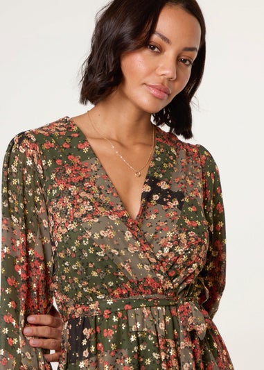 Blue Vanilla Khaki Gold Foil Patchwork Mini Dress