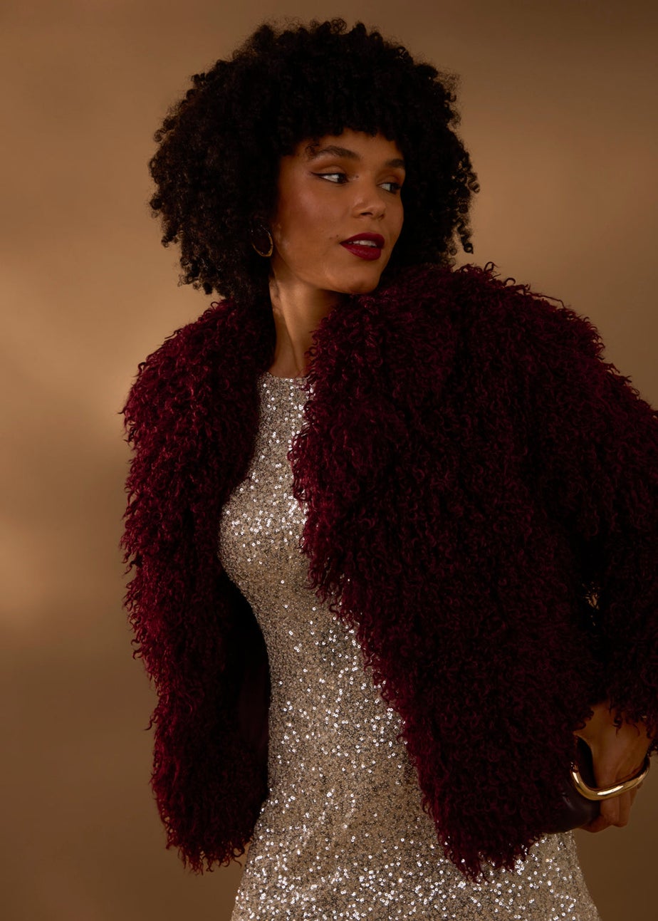 Blue Vanilla Red Shaggy Textured Fur Coat
