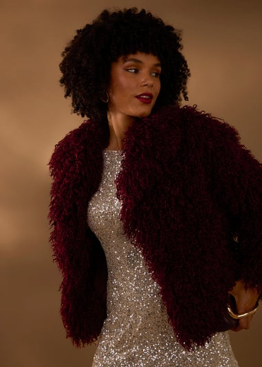 Blue Vanilla Red Shaggy Textured Fur Coat