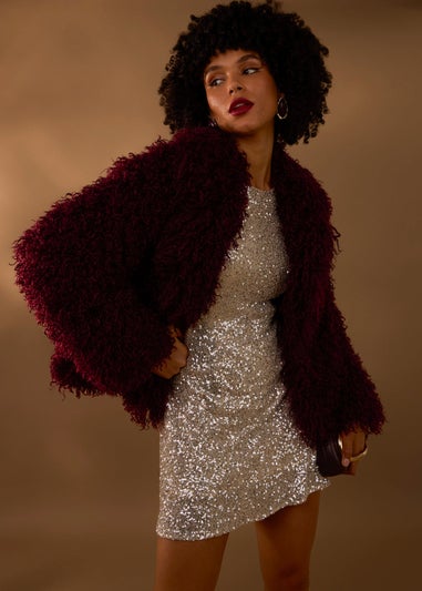 Blue Vanilla Red Shaggy Textured Fur Coat