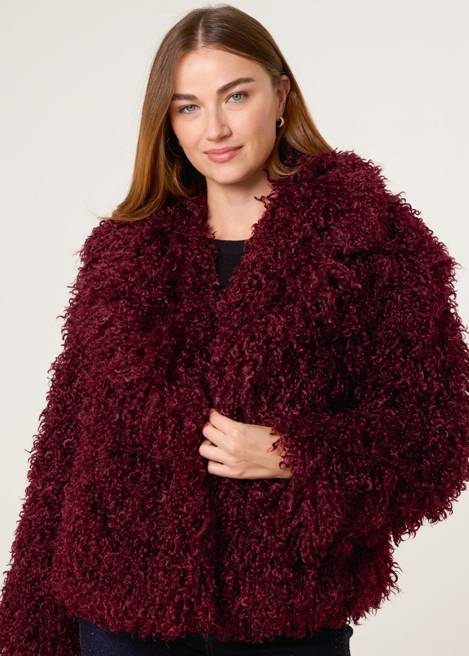 Blue Vanilla Red Shaggy Textured Fur Coat