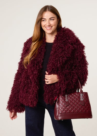 Blue Vanilla Red Shaggy Textured Fur Coat