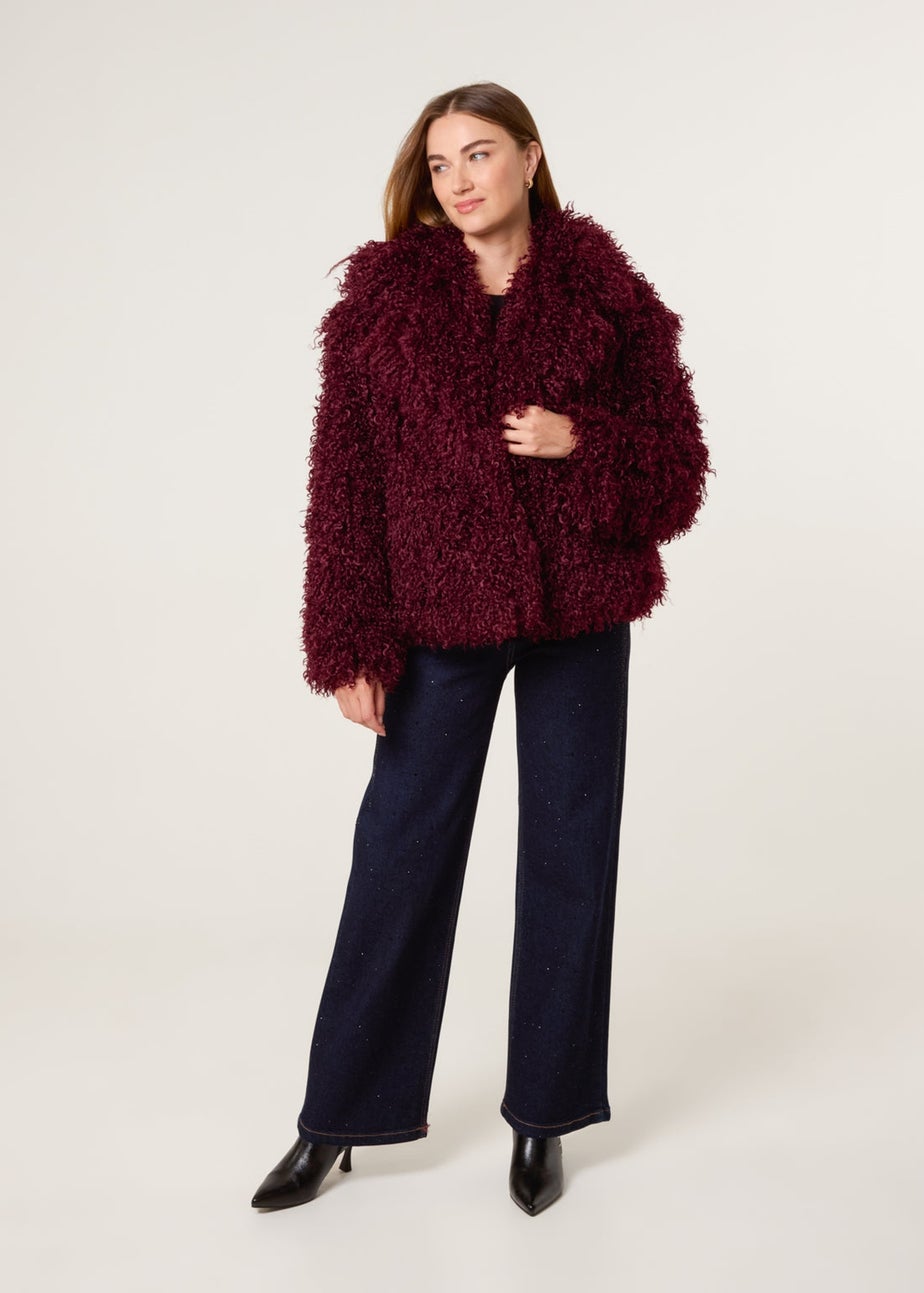 Blue Vanilla Red Shaggy Textured Fur Coat