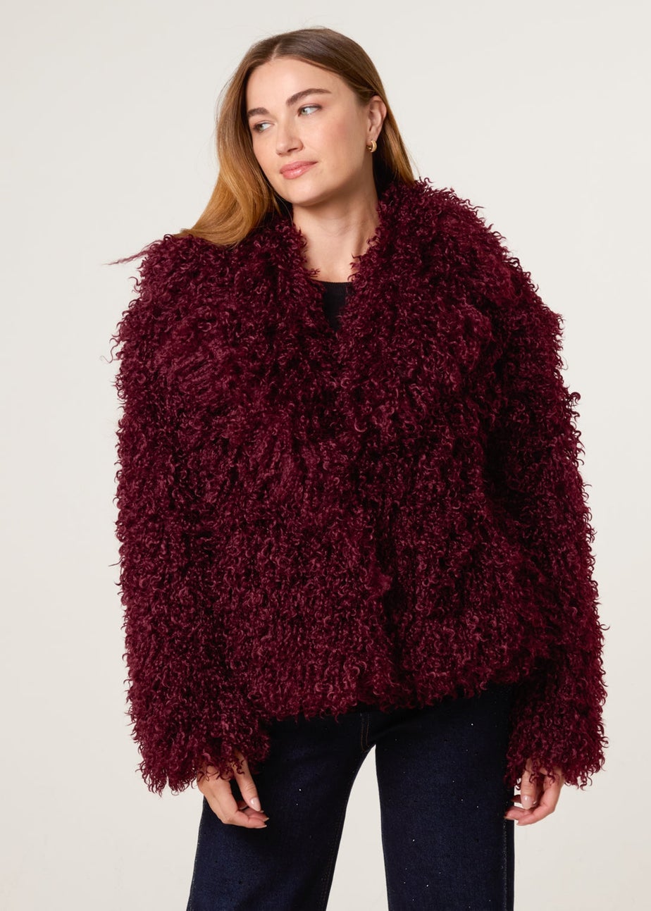 Blue Vanilla Red Shaggy Textured Fur Coat