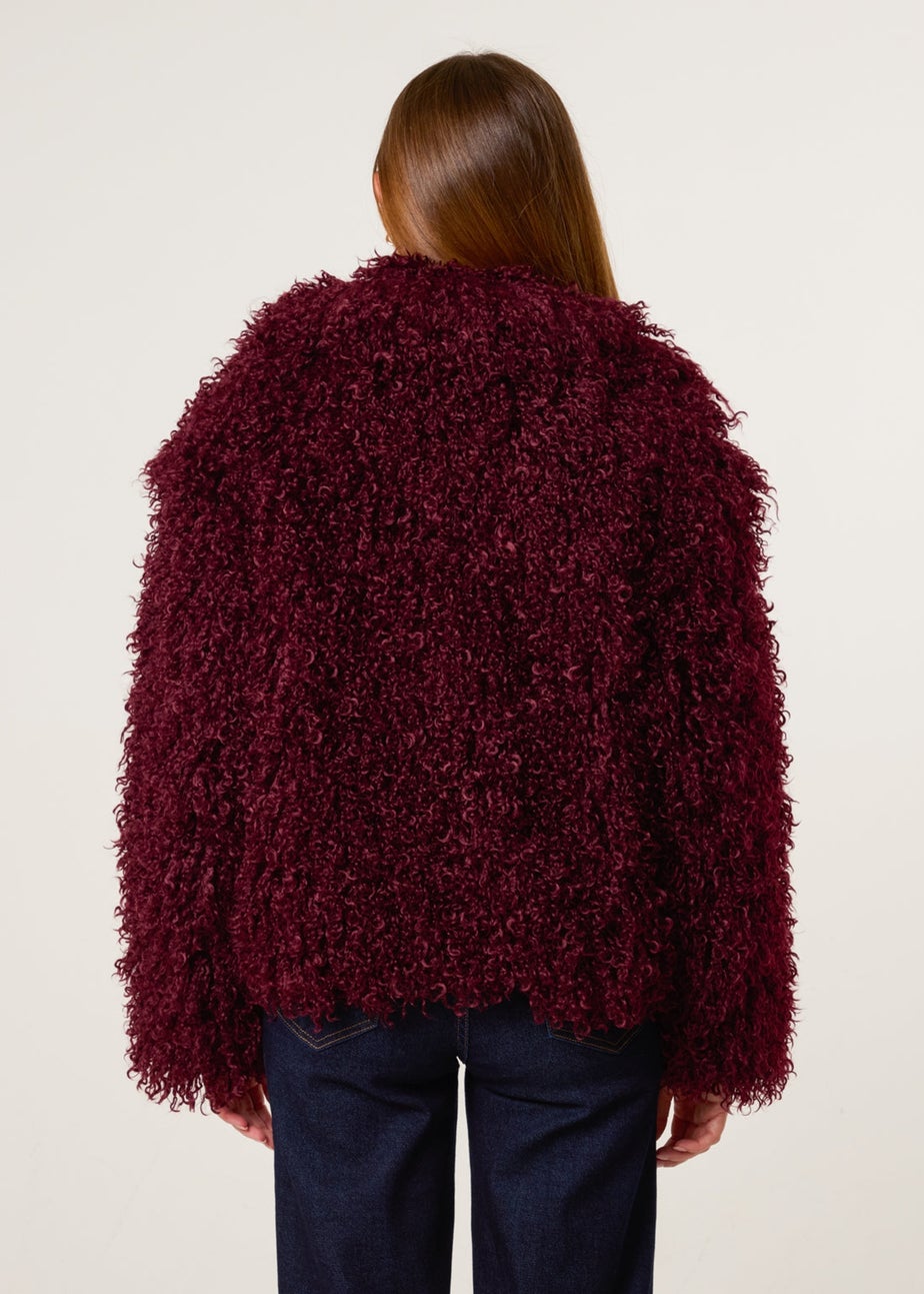 Blue Vanilla Red Shaggy Textured Fur Coat
