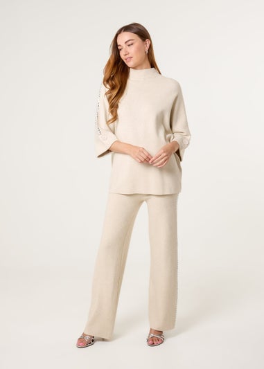 Blue Vanilla Stone Square Rhinestone Trousers