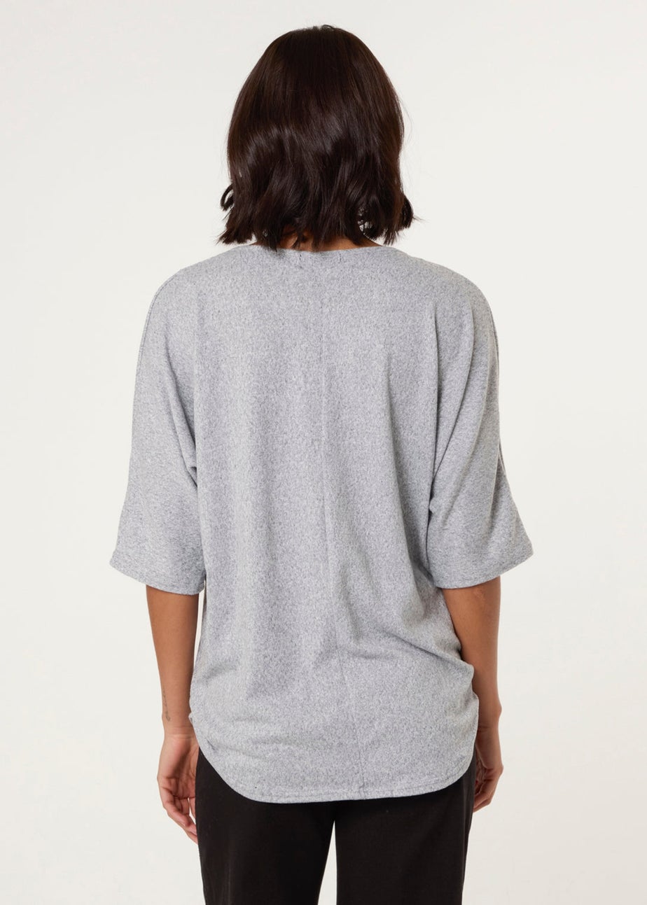 Blue Vanilla Grey Plain Half Zip Top