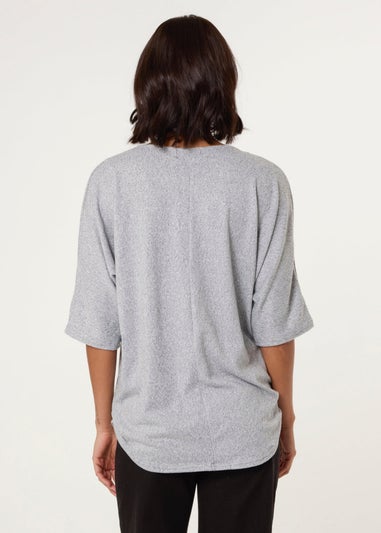 Blue Vanilla Grey Plain Half Zip Top