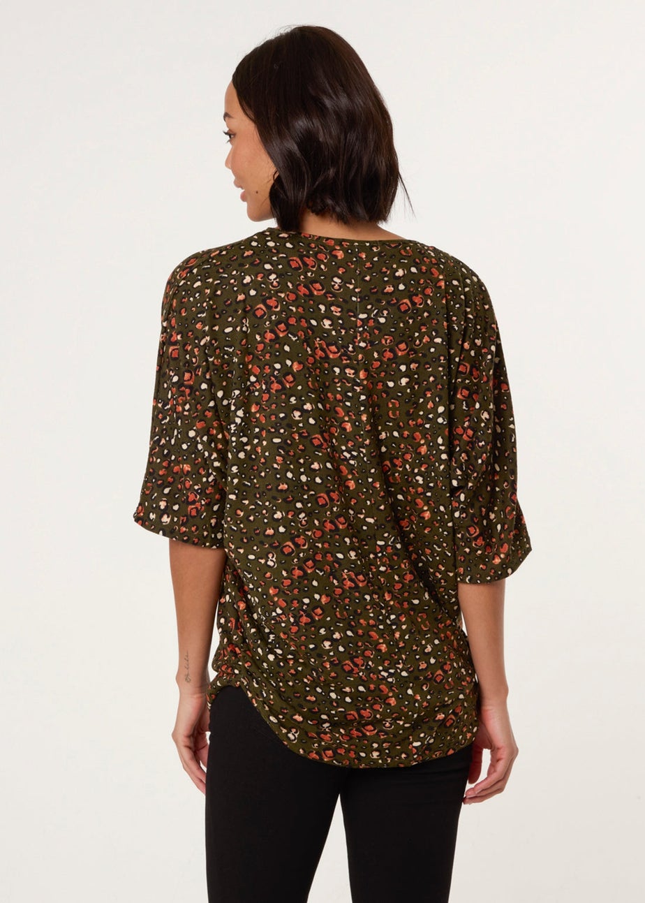 Blue Vanilla Khaki Printed Zip Front Top