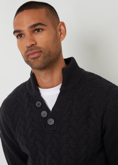 Threadbare Black Mock Neck Funnel Neck Cable Knit Jumper