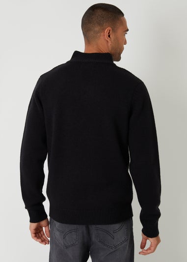 Threadbare Black Mock Neck Funnel Neck Cable Knit Jumper
