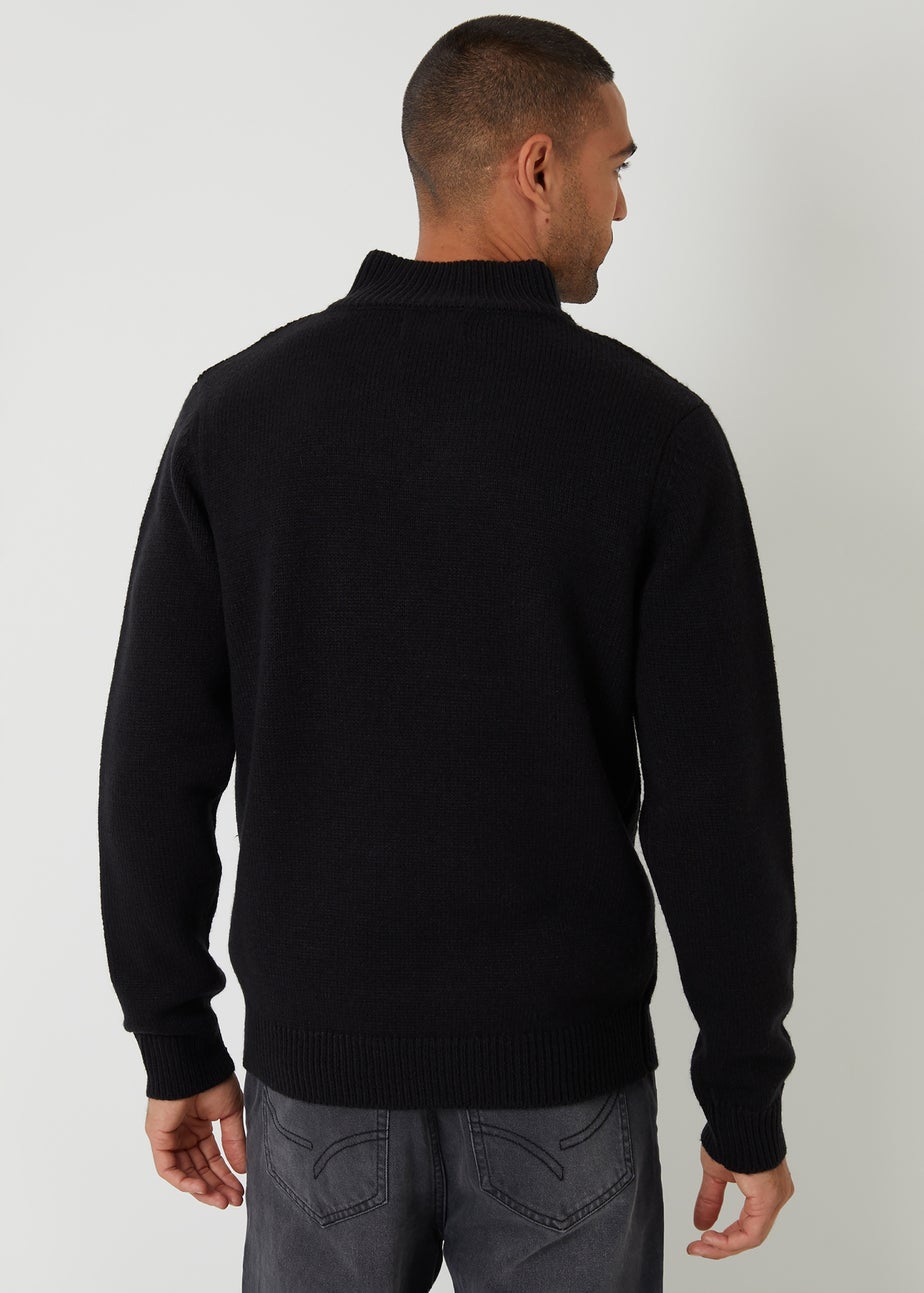 Threadbare Black Mock Neck Funnel Neck Cable Knit Jumper