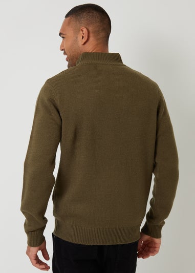 Threadbare Khaki Mock Neck Funnel Neck Cable Knit Jumper
