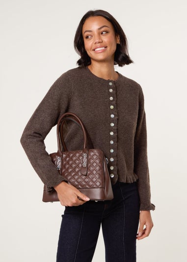 Blue Vanilla Brown Cardigan With Ruffle Trim