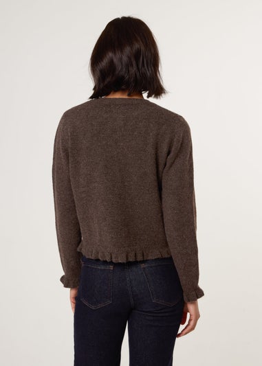 Blue Vanilla Brown Cardigan With Ruffle Trim