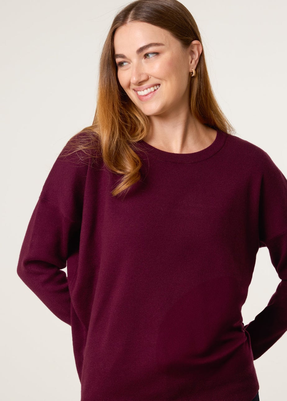 Blue Vanilla Burgundy Plain Crew Neck Jumper